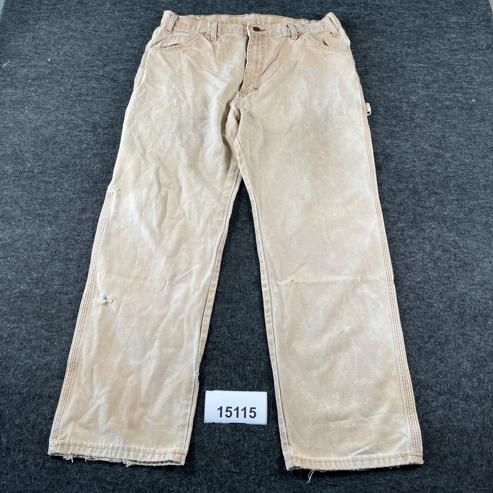 Dickies Carpenter Pants Mens 36x30 Beige Cotton Utility Pocket Distressed Work